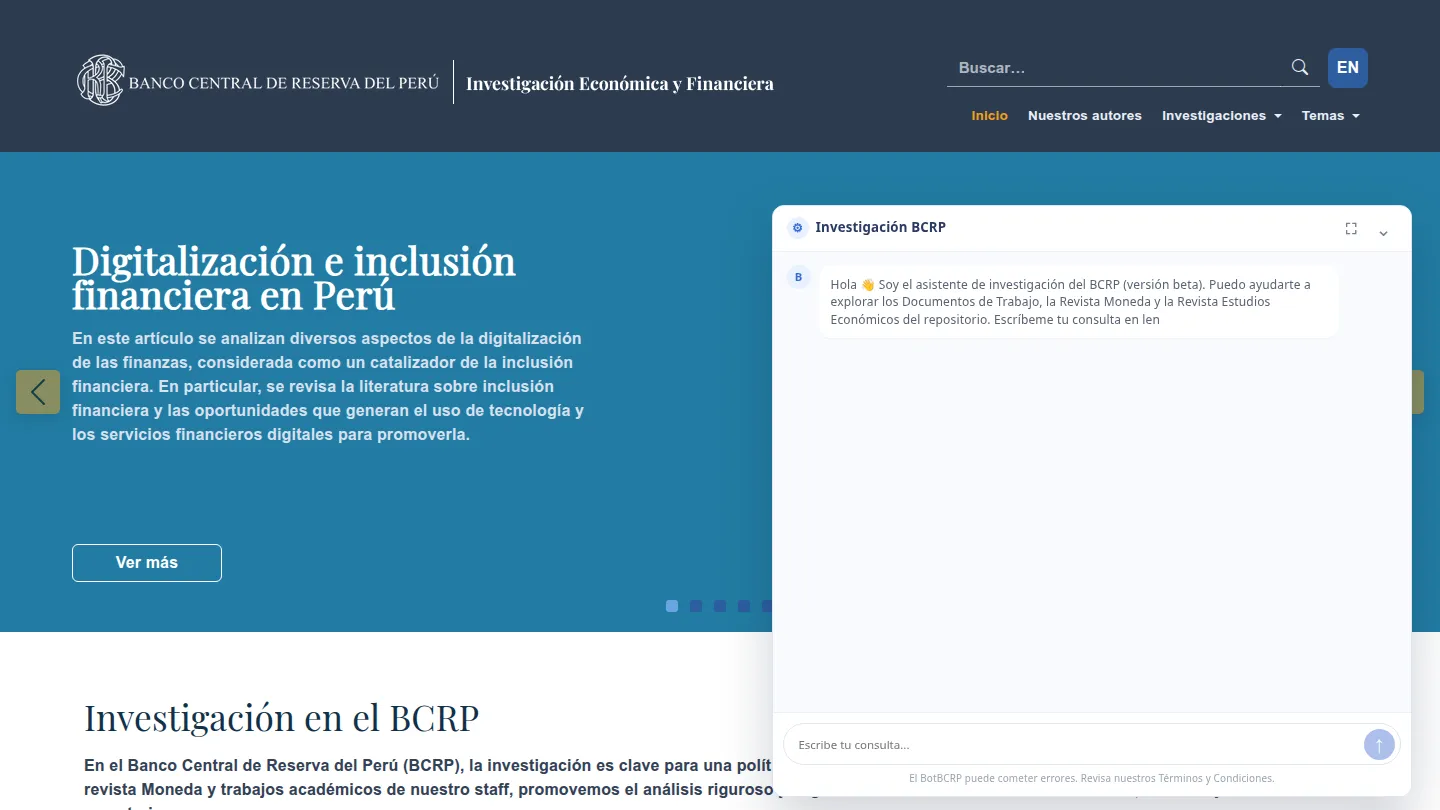 Asistente de investigación del BCRP abierto en la Web de Investigadores